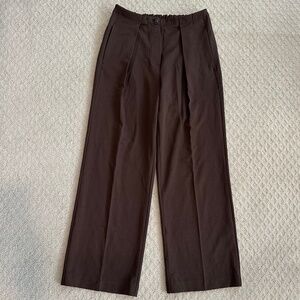 Free People Women's Pleated Button-Front Wide Leg Trousers Brown XS Classic